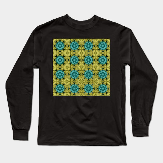 Tile Pattern, Ornate Check Print Long Sleeve T-Shirt by lissantee